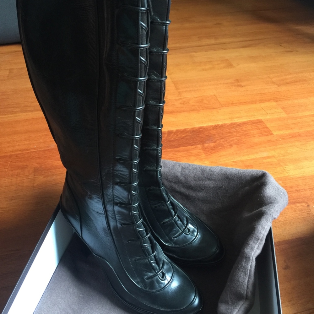 NIB Celine Black Leather Tall Boots 7 / 37 - Picture 5 of 8